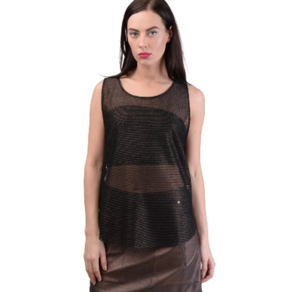 NWT LUXURY FASHION Sheer Tank Dipped Hem Top Sz M - Picture 1 of 6